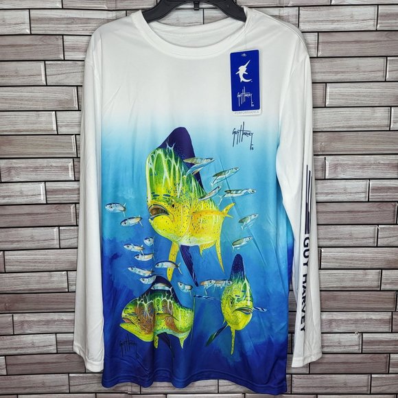 New Guy Harvey Shirt Boys Size XXL Long Sleeve‎ Fish Top Blue Green Comfy Top - Picture 1 of 13